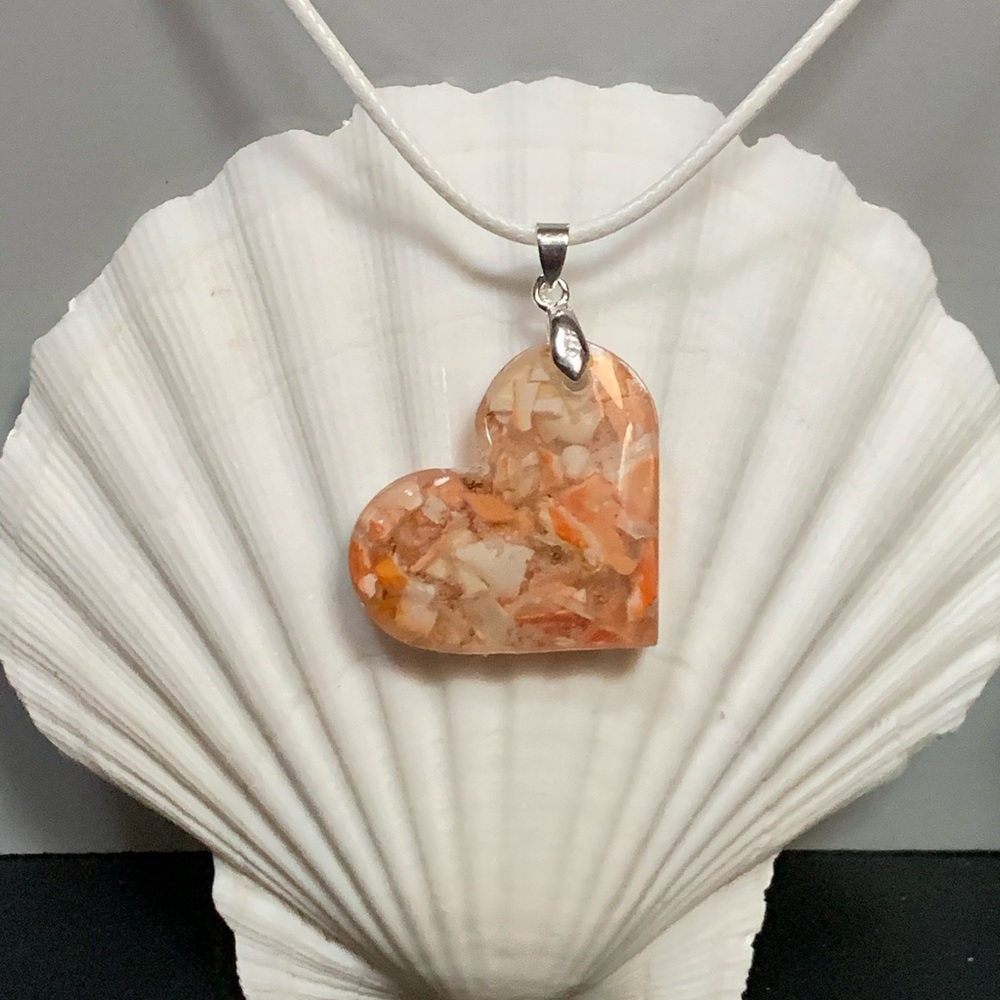 Heart Crab Shell Pendant and Necklace